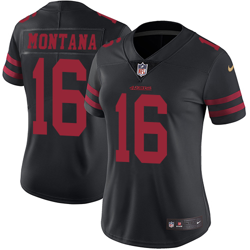 Nike 49ers #16 Joe Montana Black Alternate Women's Stitched NFL Vapor Untouchable Limited Jersey